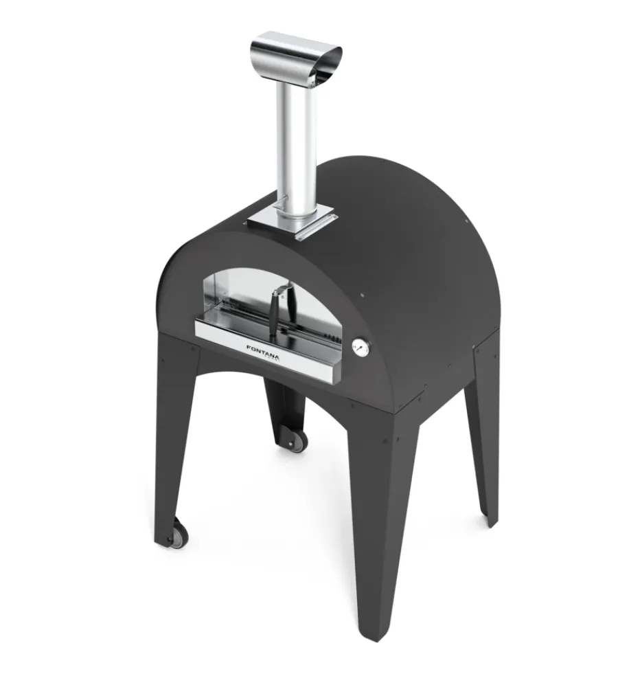 Forni Pizza-Fontana Forni Forno pizza a legna con carrello fontana "capri" colore antracite 2 pizze