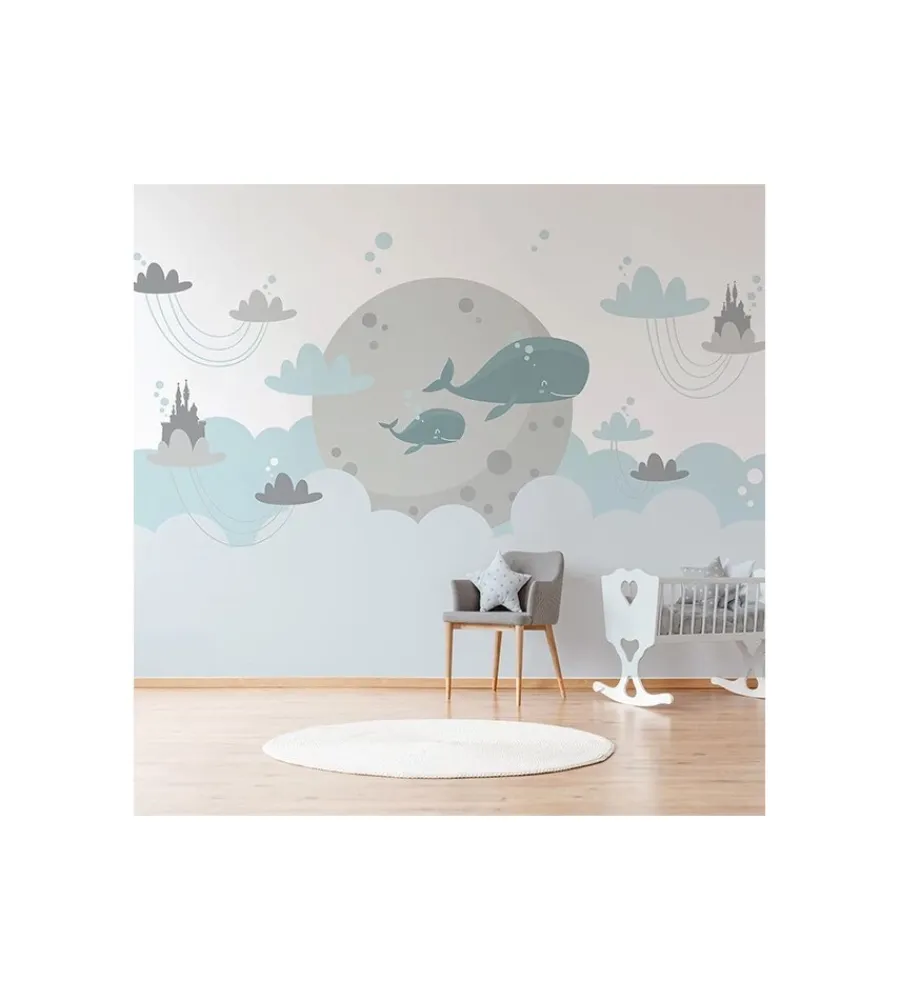 Decorazione Pareti- Fotomurale adesivo "whales in the sky" in pvc, 416x280 cm