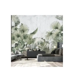 Decorazione Pareti|Fotomurale adesivo "wood&leaves" in pvc, 416x280 cm