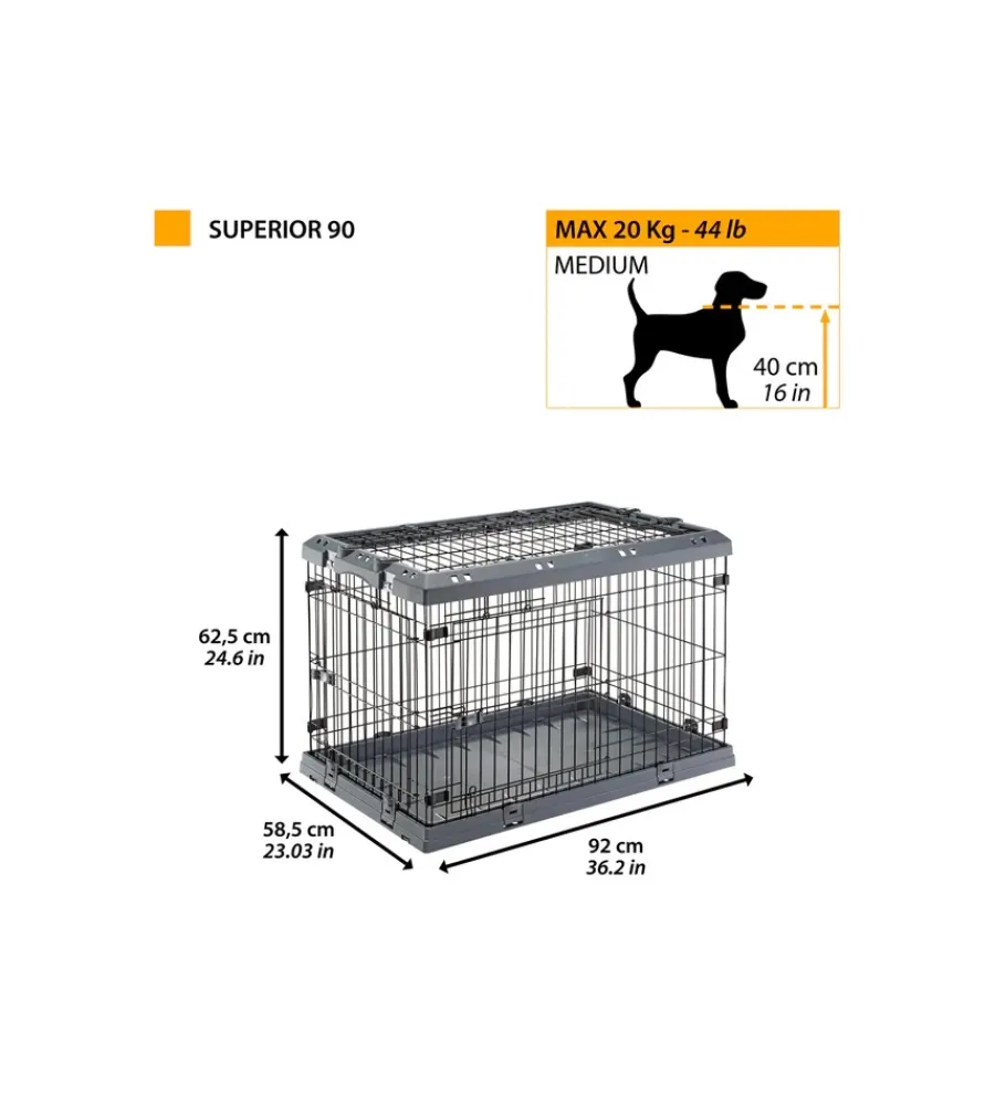 Clearance Gabbia box per cani pieghevole "superior 90", 77x51x55 cm - Trasportini Per Cane