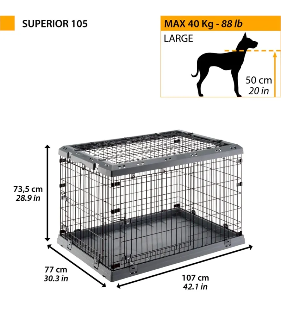 Ferplast Trasportini Per Cane|Gabbia box per cani pieghevole "superior 105", 107x77x73,5 cm -