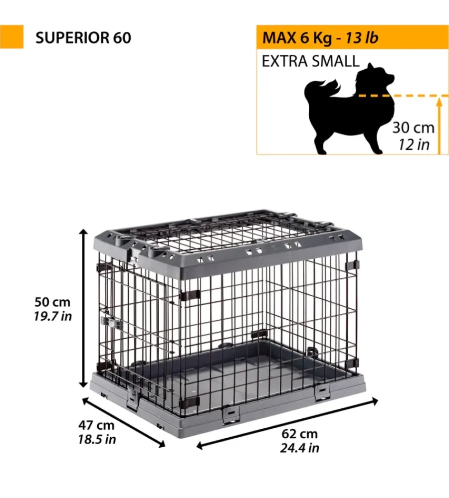 Trasportini Per Cane-Ferplast Gabbia box per cani pieghevole "superior 60", 62x47x50 cm -