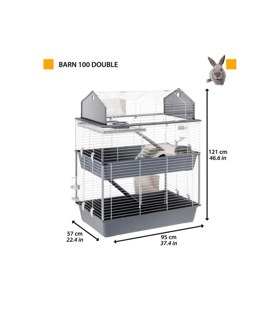 Ferplast Gabbie Per Roditori|Gabbia per conigli "barn 100 double", 95x57x121 cm -