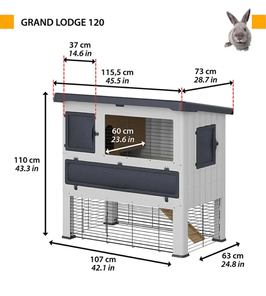Gabbie Per Roditori-Ferplast Gabbia per conigli "grand lodge 120" grigio, 115,5x73x110 cm -