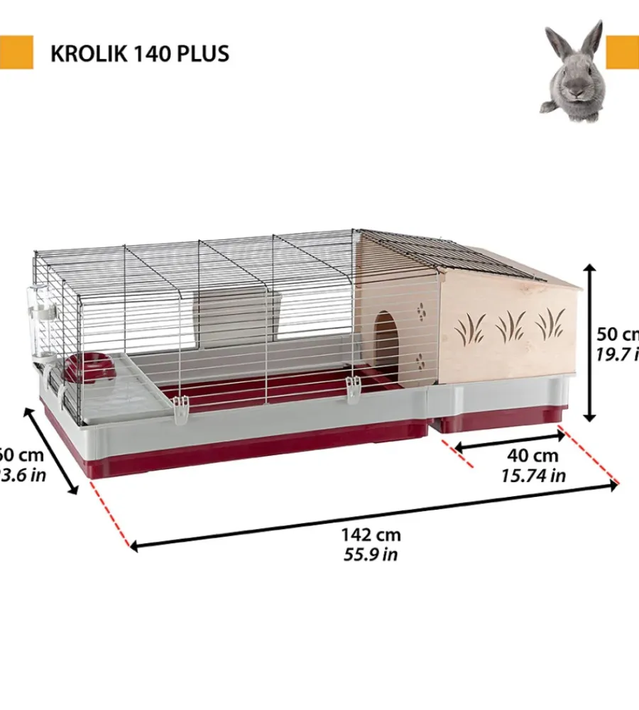 Ferplast Gabbie Per Roditori|Gabbia per conigli "krolik 140 plus" 142x60x50 cm -