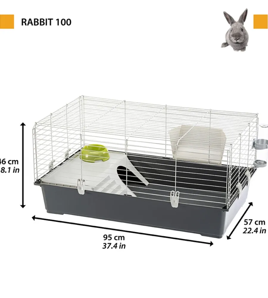 Sale Gabbia per conigli "rabbit 100" grigio, 95x57xh46 cm - Gabbie Per Roditori