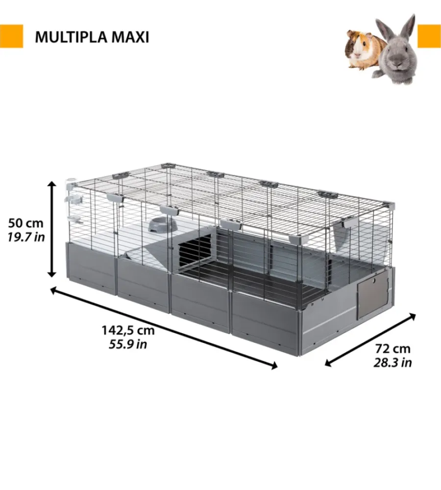 Gabbie Per Roditori-Ferplast Gabbia per porcellini d'india - gabbia multipla maxi nera 142,5 x 72 x h 50 cm -