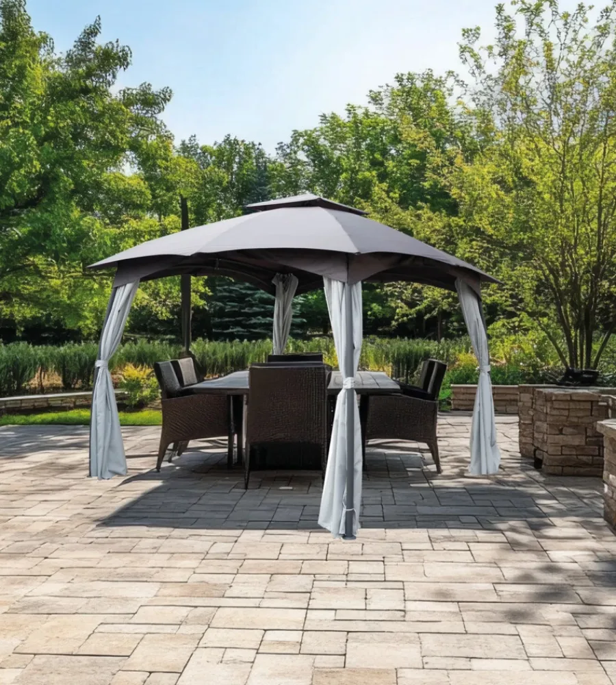 Coperture Per Esterno E Accessori-EuroGarden Gazebo da esterno con doppio tetto "berlino" in acciaio grigio 3x3 m