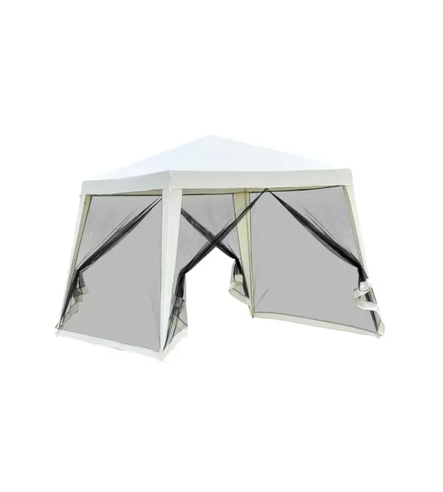 Coperture Per Esterno E Accessori-EuroGarden Gazebo da esterno con zanzariera in acciaio bianco 3x3 m
