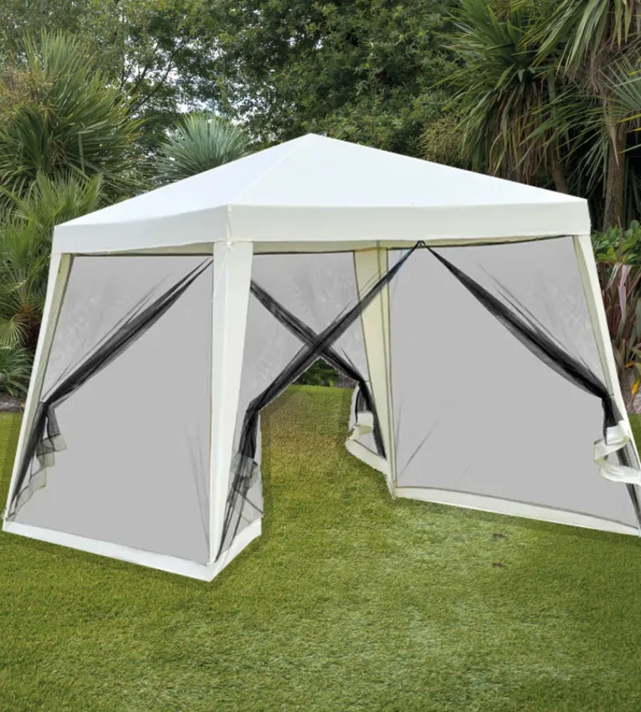 Coperture Per Esterno E Accessori-EuroGarden Gazebo da esterno con zanzariera in acciaio bianco 3x3 m