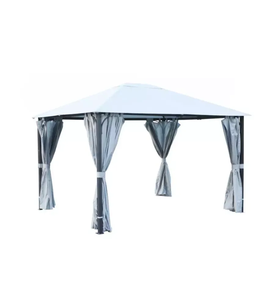 Coperture Per Esterno E Accessori- Gazebo da esterno "fuenti" impermeabile e tende laterali color grigio, 3x3,60xh2,63 m