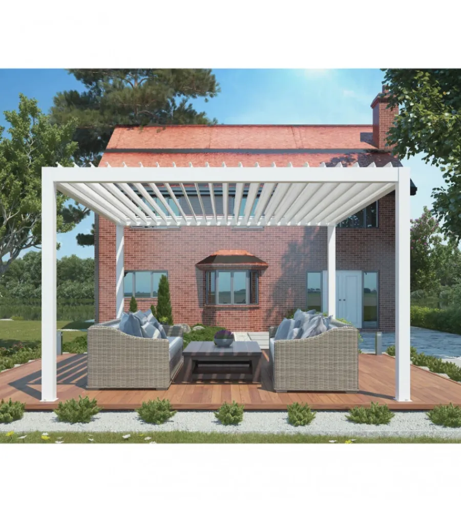 Discount Gazebo pergola bioclimatica da esterno elica garden bianca in alluminio, con led e copertura motorizzata - 4x4x2,5 m Coperture Per Esterno E Accessori