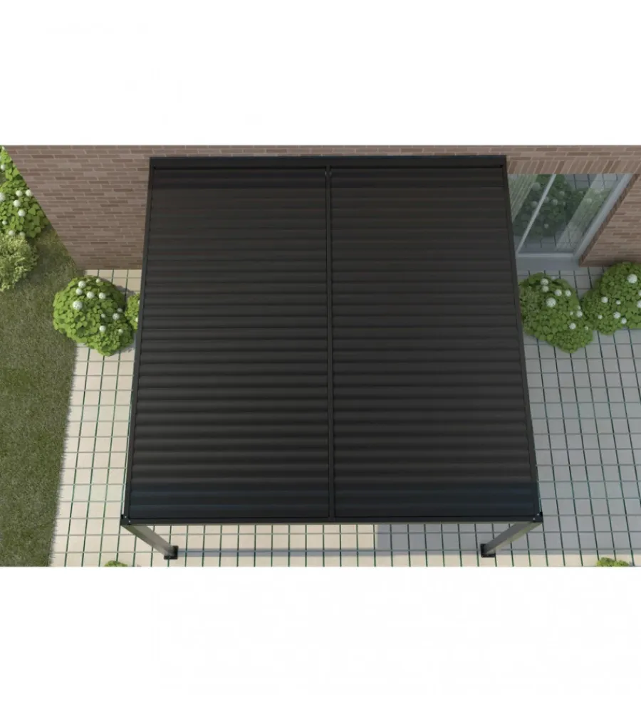 Gazebo pergola bioclimatica da esterno addossata elica garden antracite in alluminio - 4x4 m Coperture Per Esterno E Accessori