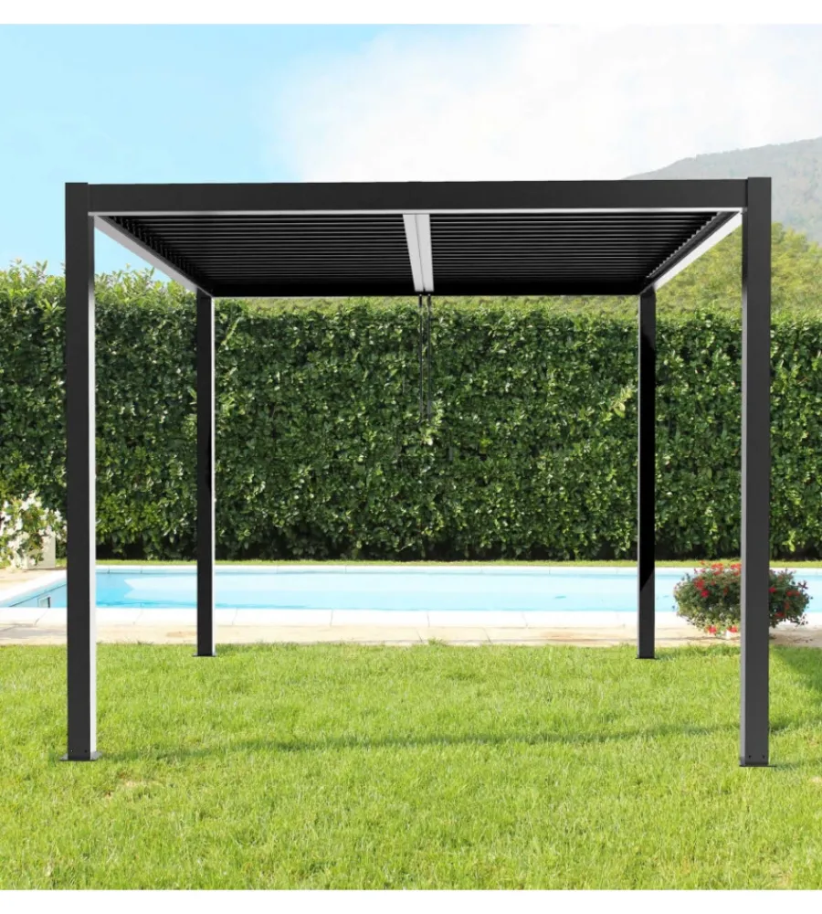 Clearance Gazebo pergola bioclimatica da esterno elica garden grigio scuro in alluminio - 3x3x2,5 m Coperture Per Esterno E Accessori