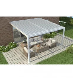 Coperture Per Esterno E Accessori|Gazebo pergola bioclimatica da esterno addossata elica garden bianco in alluminio - 3x4 m