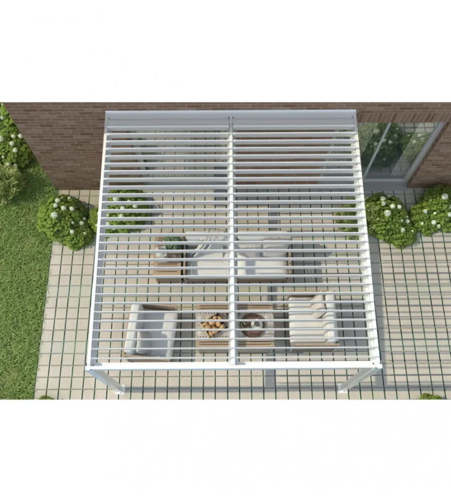 Coperture Per Esterno E Accessori|Gazebo pergola bioclimatica da esterno addossata elica garden bianco in alluminio - 3x4 m