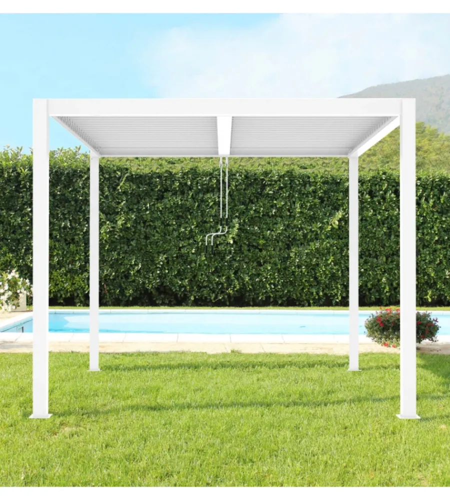 Coperture Per Esterno E Accessori|Gazebo pergola bioclimatica da esterno elica garden bianca in alluminio - 3x3x2,5 m