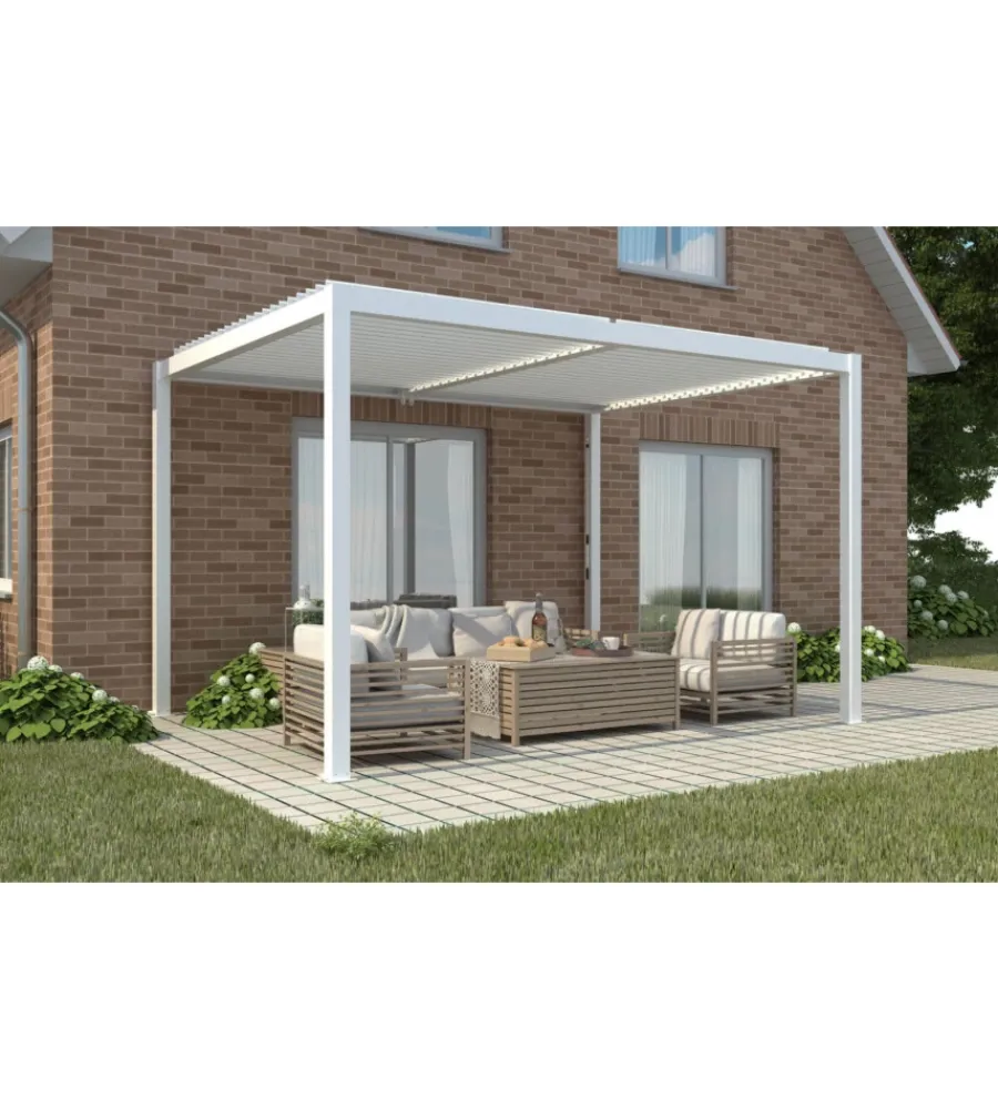 Coperture Per Esterno E Accessori- Gazebo pergola bioclimatica da esterno elica garden bianca in alluminio - 3x4 m