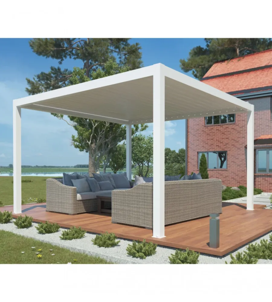 Coperture Per Esterno E Accessori|Gazebo pergola bioclimatica da esterno elica garden bianca in alluminio, con led e copertura motorizzata - 3x4x2,5 m