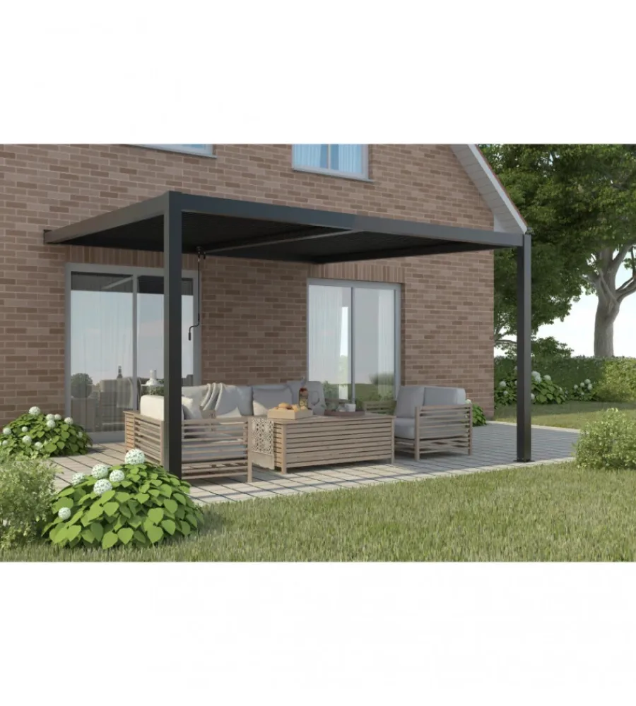 Coperture Per Esterno E Accessori|Gazebo pergola bioclimatica da esterno addossata elica garden antracite in alluminio - 3x4 m