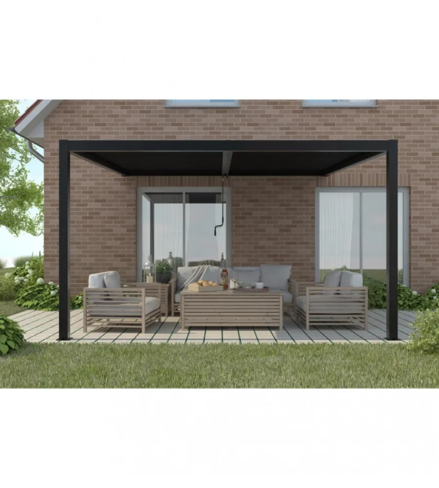 Coperture Per Esterno E Accessori|Gazebo pergola bioclimatica da esterno addossata elica garden antracite in alluminio - 3x4 m