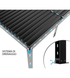 Coperture Per Esterno E Accessori|Gazebo pergola bioclimatica da esterno addossata elica garden antracite in alluminio - 3x4 m
