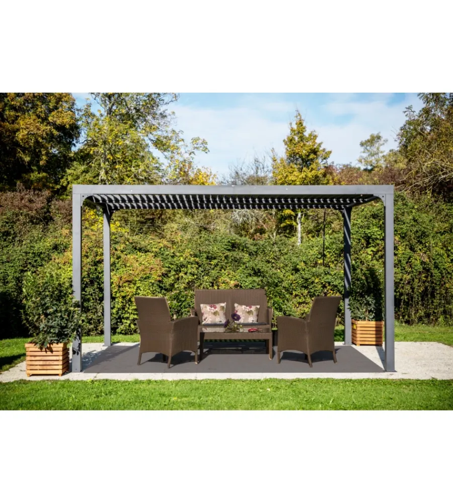 Coperture Per Esterno E Accessori-Habrita Gazebo pergola bioclimatica autoportante da esterno in alluminio 3,6x3 m