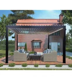 Coperture Per Esterno E Accessori|Gazebo pergola bioclimatica da esterno elica garden antracite in alluminio, con led e copertura motorizzata - 4x4x2,5 m