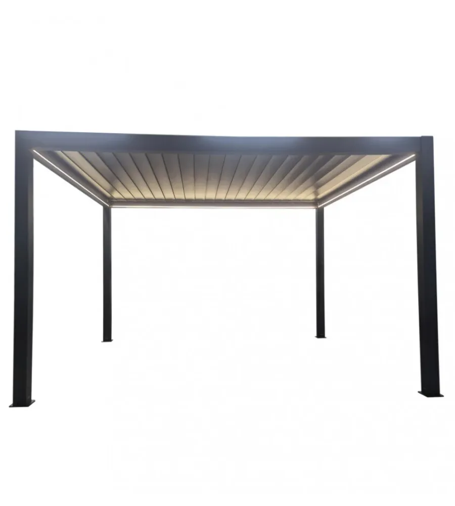 Coperture Per Esterno E Accessori|Gazebo pergola bioclimatica da esterno elica garden antracite in alluminio, con led e copertura motorizzata - 4x4x2,5 m