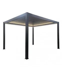 Coperture Per Esterno E Accessori- Gazebo pergola bioclimatica da esterno elica garden antracite in alluminio, con led e copertura motorizzata - 3x4x2,5 m