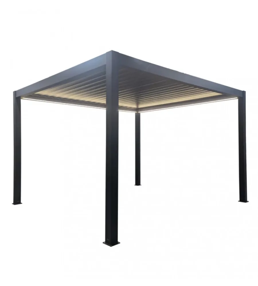 Coperture Per Esterno E Accessori- Gazebo pergola bioclimatica da esterno elica garden antracite in alluminio, con led e copertura motorizzata - 3x4x2,5 m
