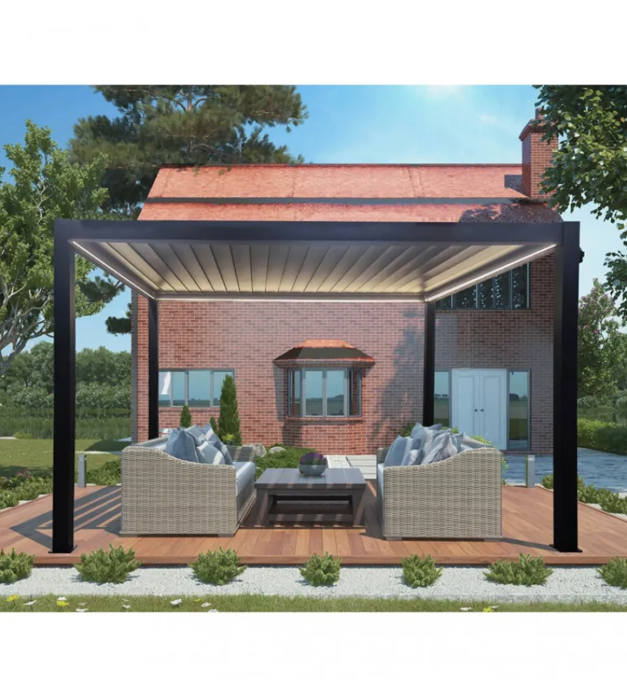 Coperture Per Esterno E Accessori- Gazebo pergola bioclimatica da esterno elica garden antracite in alluminio, con led e copertura motorizzata - 3x4x2,5 m