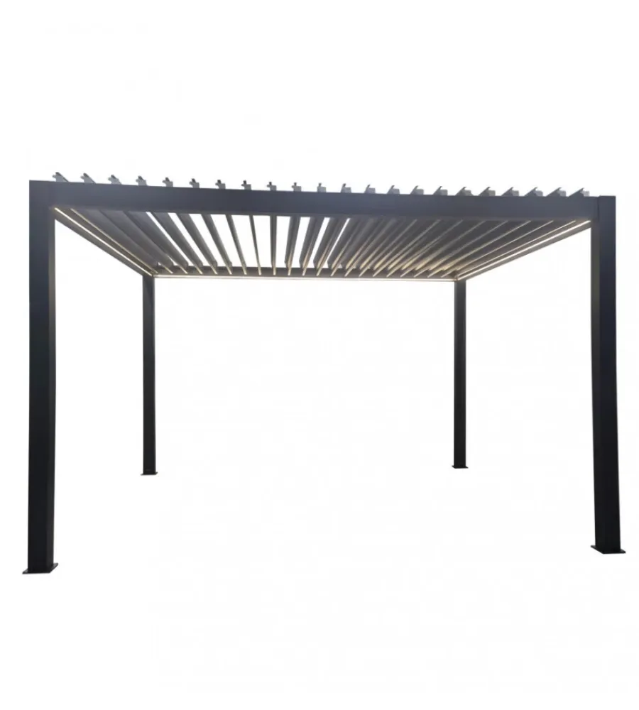 Coperture Per Esterno E Accessori- Gazebo pergola bioclimatica da esterno elica garden antracite in alluminio, con led e copertura motorizzata - 3x4x2,5 m