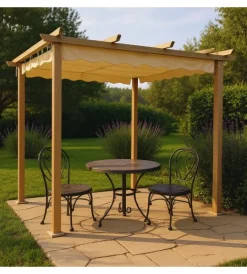 Discount Gazebo pergola da esterno "daiana" in acciaio effetto legno 3x3 m Coperture Per Esterno E Accessori