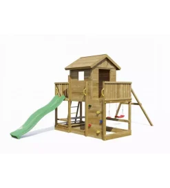 Giochi E Casette Bimbo-Fungoo Gioco per bambini da esterno in legno "mars" con casetta con finestra, altalena e scivolo, 558x301x280 cm