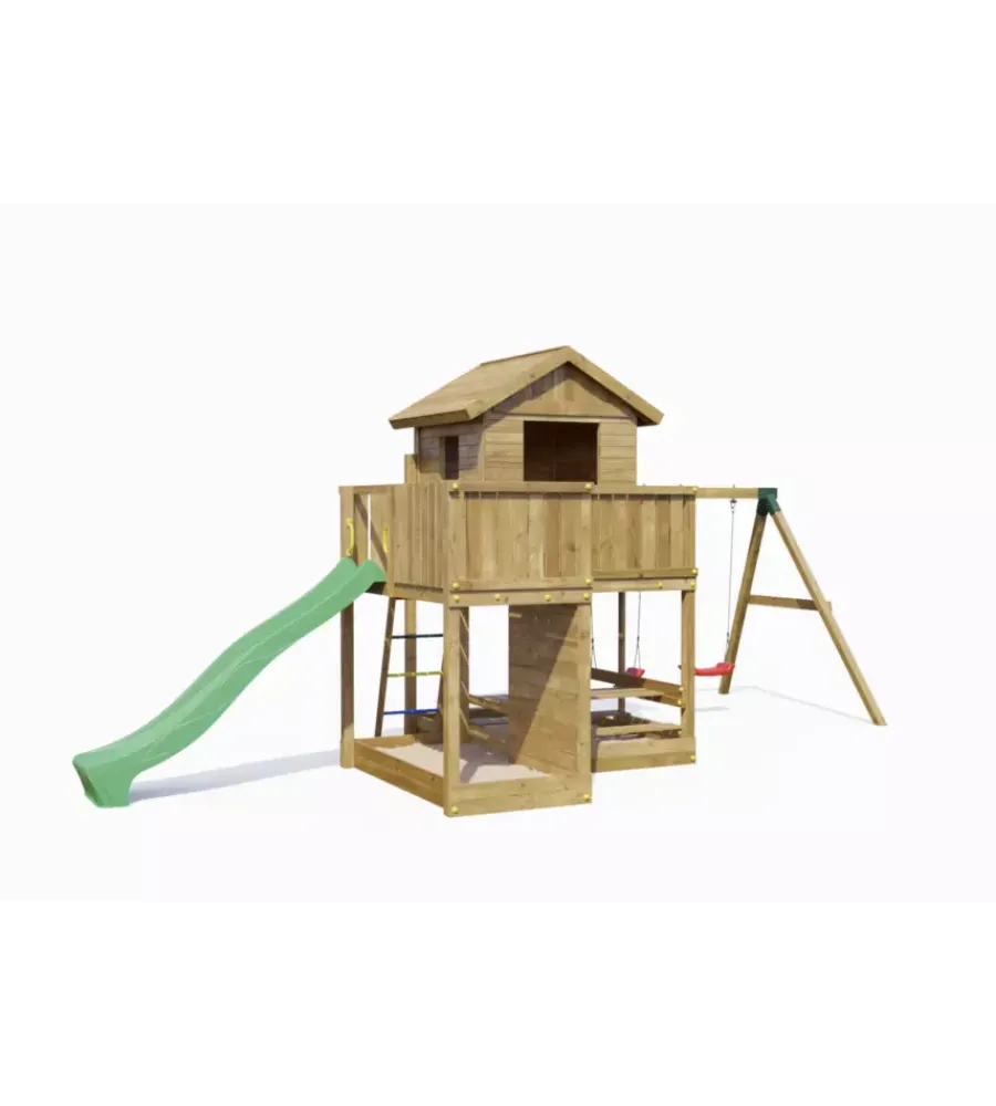 Discount Gioco per bambini da esterno "pluto" con casetta con finestra, altalena doppia e scivolo, 558x301x280 cm Giochi E Casette Bimbo