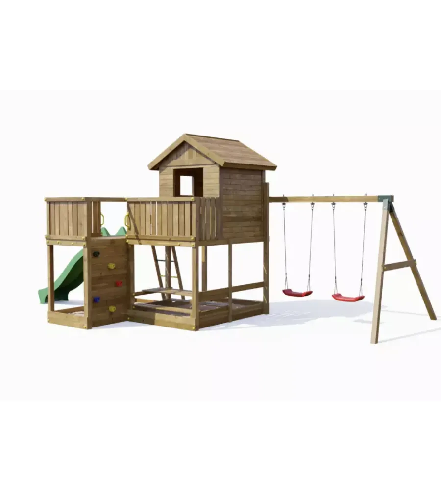 Discount Gioco per bambini da esterno "pluto" con casetta con finestra, altalena doppia e scivolo, 558x301x280 cm Giochi E Casette Bimbo