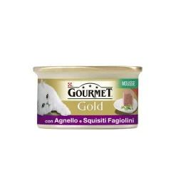 Alimenti Umido Gatto-Purina Gourmet gold, alimento umido per gatto, mousse con agnello e squisiti fagiolini.