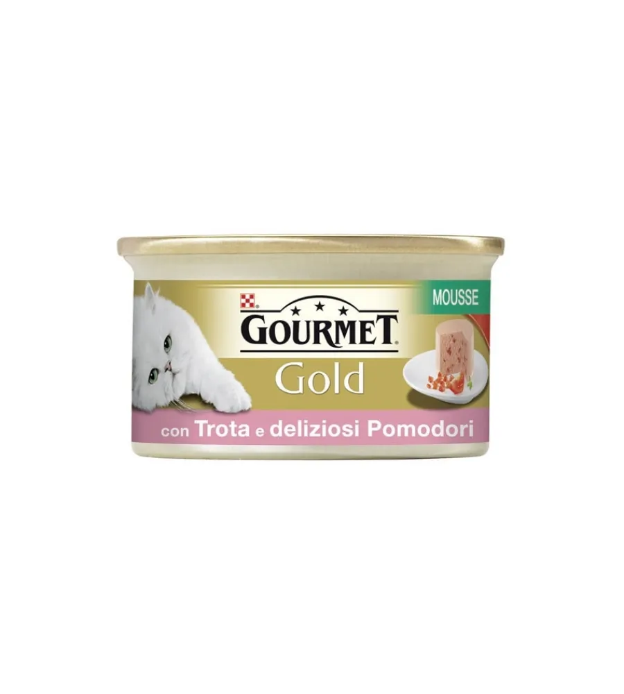 Alimenti Umido Gatto-Purina Gourmet gold alimento umido per gatto, mousse con trota e deliziosi pomodori.