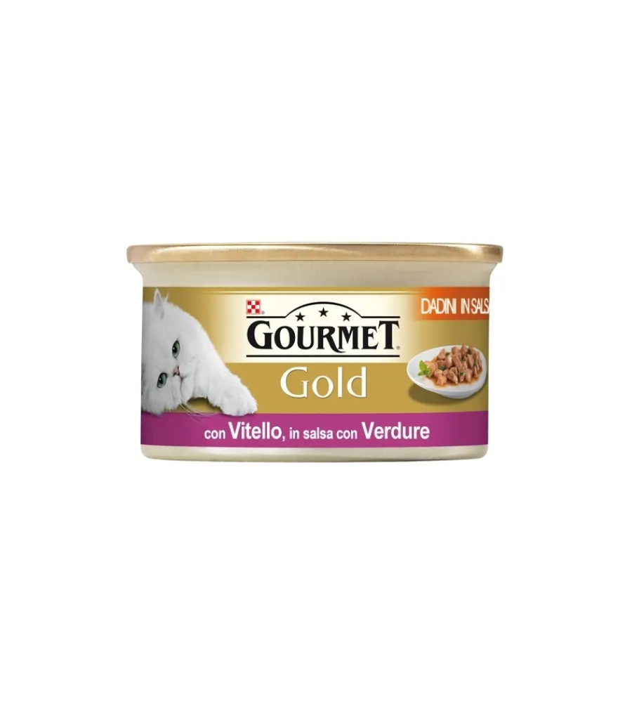 Alimenti Umido Gatto-Purina Gourmet gold, alimento umido per gatto con dadini di vitello alla mediterranea.