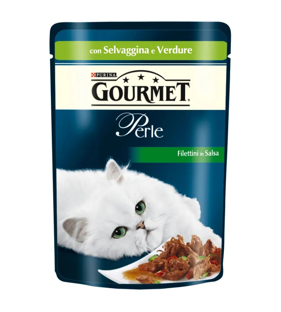 Alimenti Umido Gatto-Purina Gourmet perle - alimento umido per gatto, filettini in salsa con verdure e selvaggina.