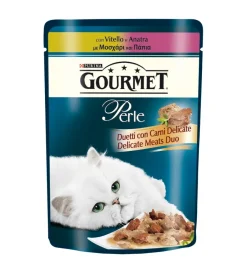 Hot Gourmet perle, alimento umido per gatto, duetti di carne con  vitello e anatra. Alimenti Umido Gatto