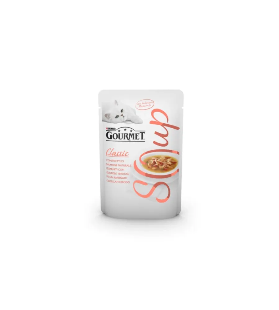 Alimenti Umido Gatto- Gourmet soup con salmone & verdure - 40 grammi.