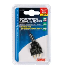 Elettrico|Interruttore a leva tipo racing, in alluminio con spia a led -  12/24v - rosso -  20a  45554