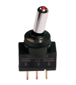 Elettrico|Interruttore a leva tipo racing, in alluminio con spia a led -  12/24v - rosso -  20a  45554