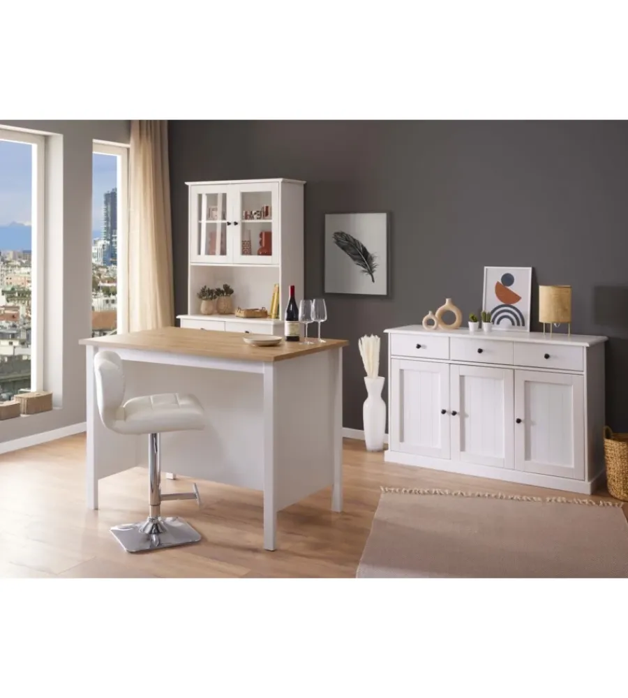 Cucina|Isola multifunzione bianco e rovere, 124x75x91,5 cm