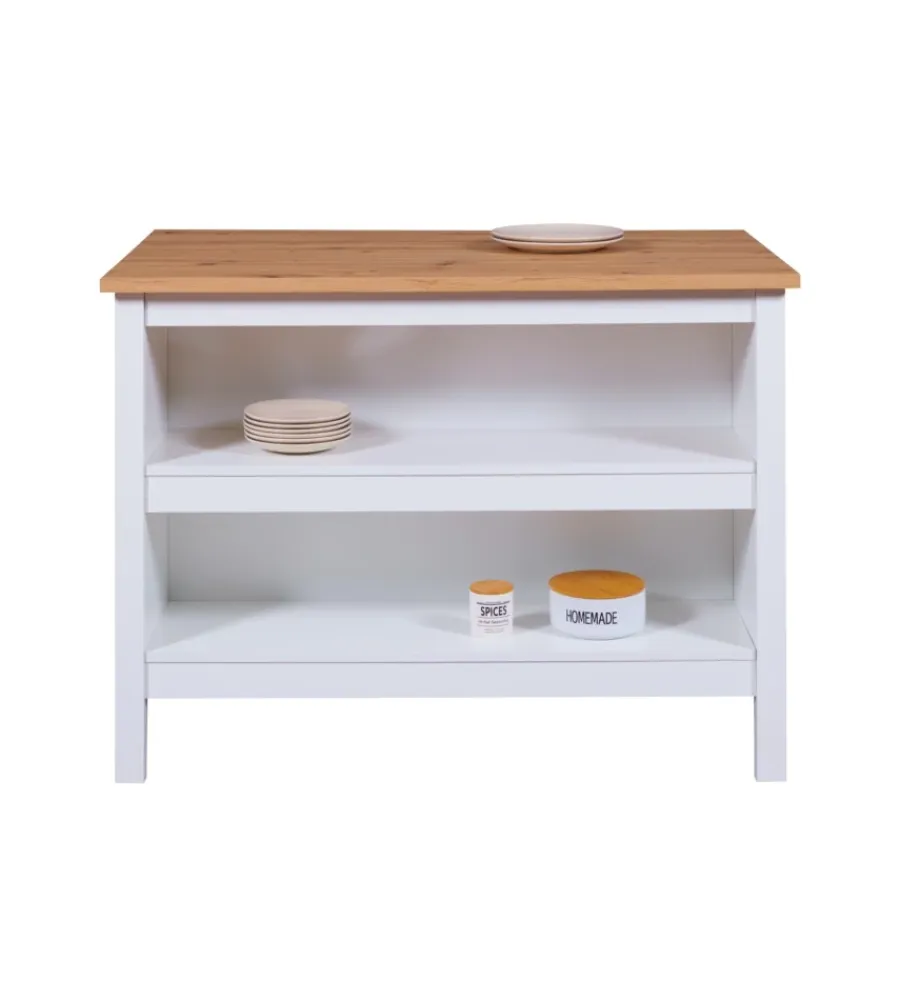 Cucina|Isola multifunzione bianco e rovere, 124x75x91,5 cm
