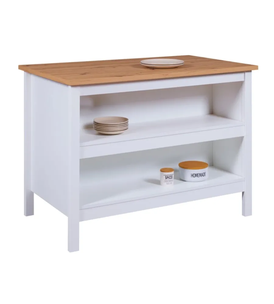 Cucina|Isola multifunzione bianco e rovere, 124x75x91,5 cm