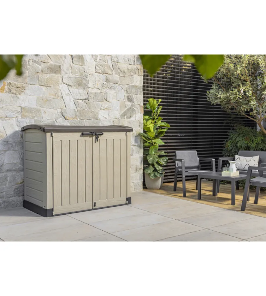 Contenitori Da Esterno-Keter - porta attrezzi multiuso in resina "store it out arc" - 1200 lt 146x82x120 cm beige