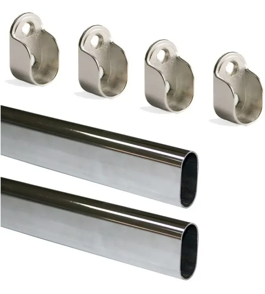 Armadi-Emuca Kit 2 bastoni appendiabiti ovali con supporti, 950 mm